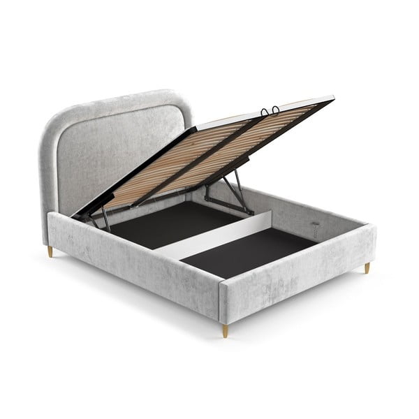 Helehall polsterdatud kaheinimesevoodi koos voodipõhja ja panipaigaga 160x200cm Mija - Maison de Rêve-image-2