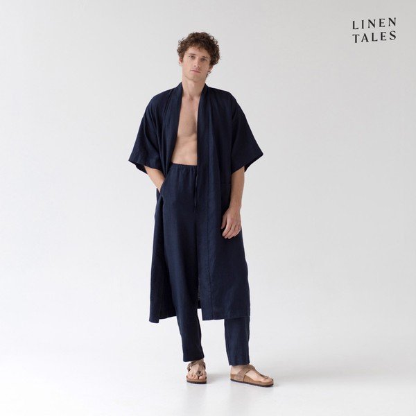 Tumesinine linasest riidest hommikumantel suurus S/M Summer - Linen Tales-image-4