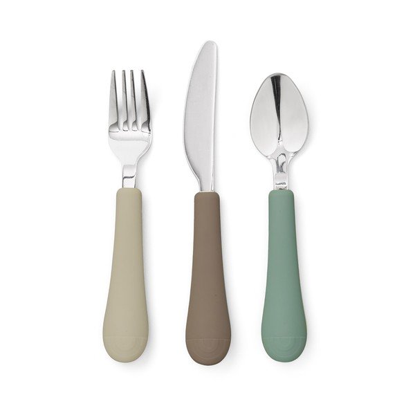 3-osaline pruun/beež silikoonist laste söögiriistade komplekt Olive Mix - Cam Cam Copenhagen