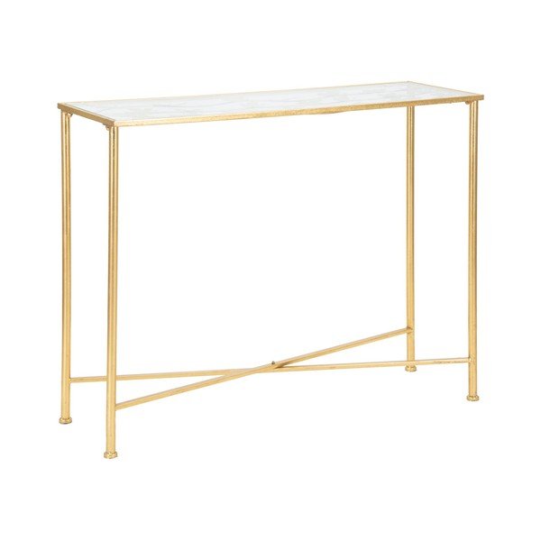 Valge/kuldne konsoollaud klaasist pealispinnaga 35x100 cm Butterflies - Mauro Ferretti