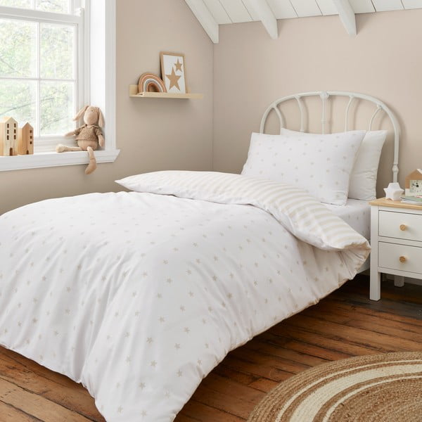 Valge/beež puuvillane laste voodipesu üheinimesevoodile 135x200 cm Mini Star & Stripes - Bianca-image-1