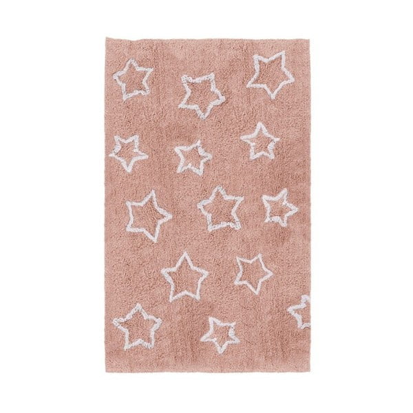 Růžový dětský ručně vyrobený koberec Tanuki White Stars, 120 x 160 cm