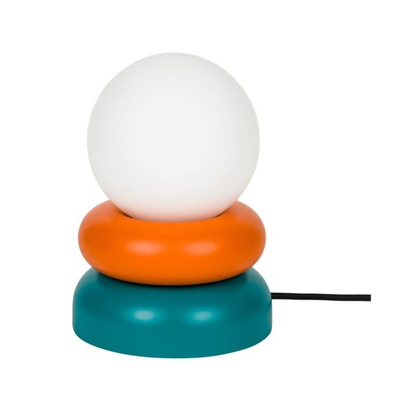 Täispuidust laualamp petrooleumi/oranži värvi klaasist varjundiga (kõrgus 24 cm) Otem - noo.ma