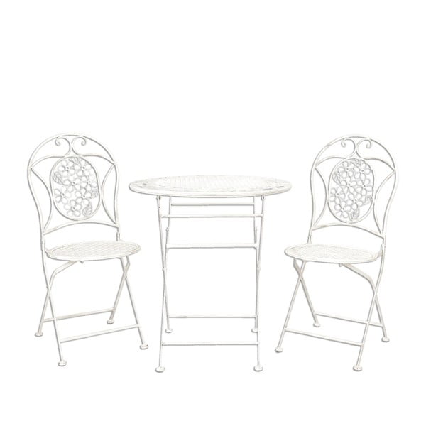 Sada kovového stolku a 2 židlí Provence, bílá