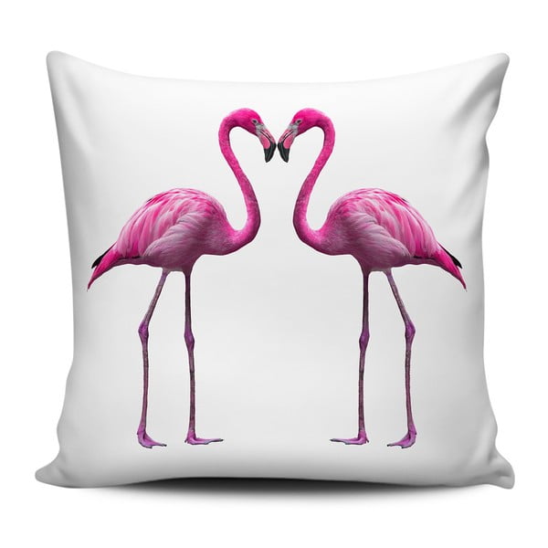 Růžovobílý polštář Home de Bleu Flamingos In Love, 43 x 43 cm