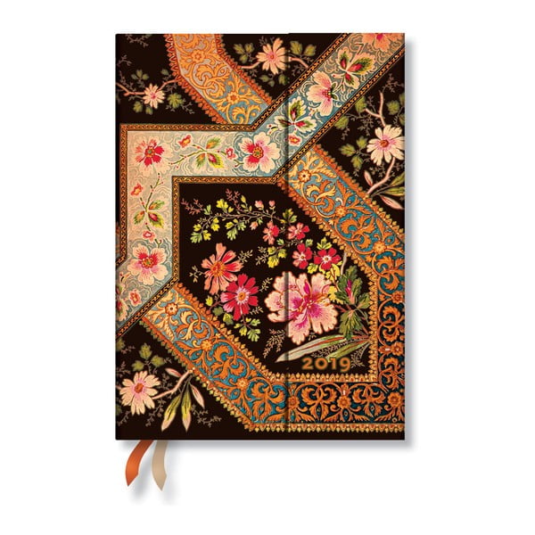 Diář na rok 2019 Paperblanks Filigree Floral Ebony Verso, 160 stran