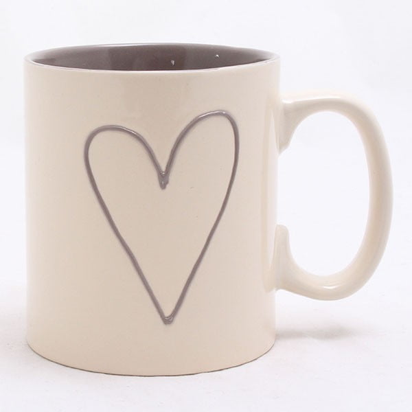 Ručně zdobený béžový keramický hrnek Dakls Heart Light, 600 ml