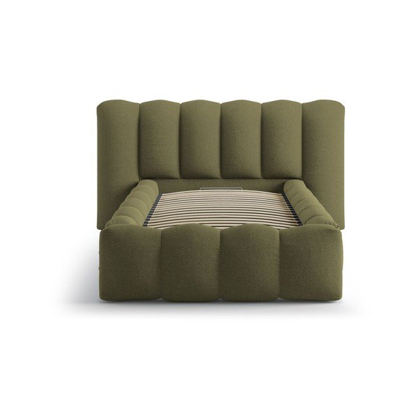 Khaki värvi polsterdatud üheinimesevoodi koos panipaiga ja voodipõhjaga 90x200 cm Lupine - Micadoni-image-3