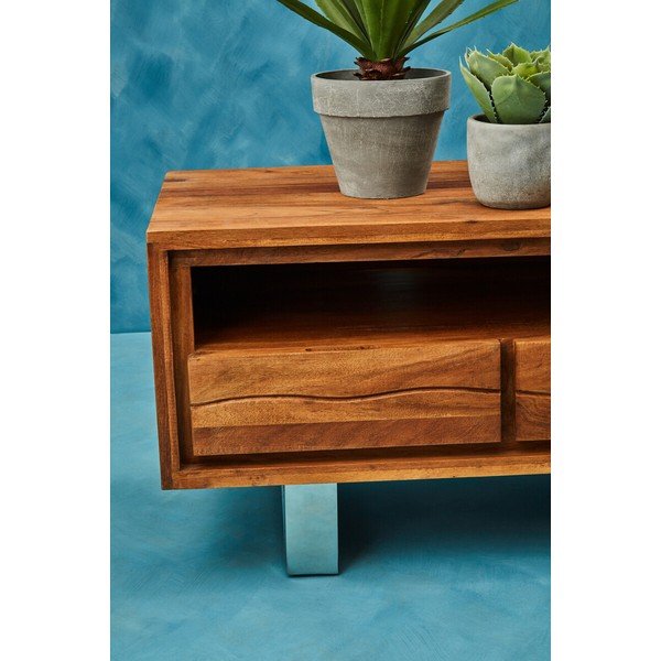 Tumeda naturaalse värvi akaatsiapuidust televiisorilaud 140x52x50 cm Simla - Premier Housewares-image-2