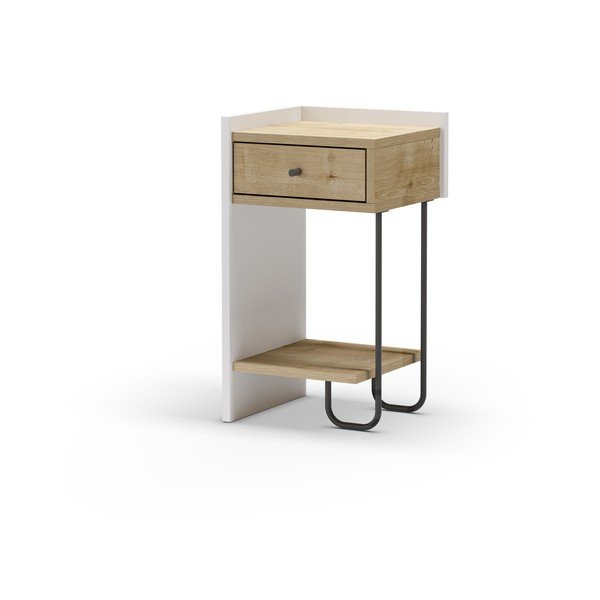 Valge-puiduvärvi tammedekooriga öökapp koos riiulitega Mercure - Marckeric-image-3