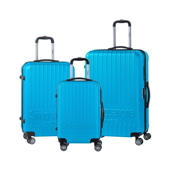 Sada 3 tyrkysově modrých cestovních kufrů na kolečkách se kódovým zámkem SINEQUANONE