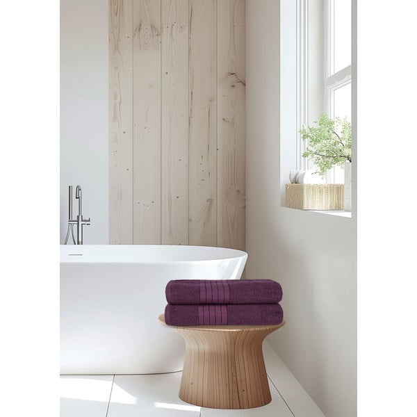 Bordoopunased puuvillased froteerätikud 2 tk komplektis 70x140 cm - Good Morning-image-2