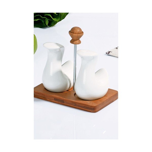 Set porcelánové pepřenky a slánky na bambusovém podnosu Monique-image-1