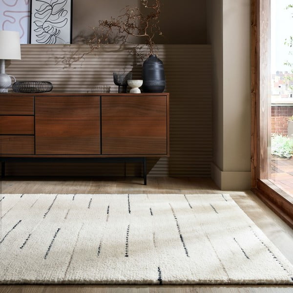 Kreem käsitsi kootud villane vaip 160x230 cm Dottie Linear - Flair Rugs-image-1