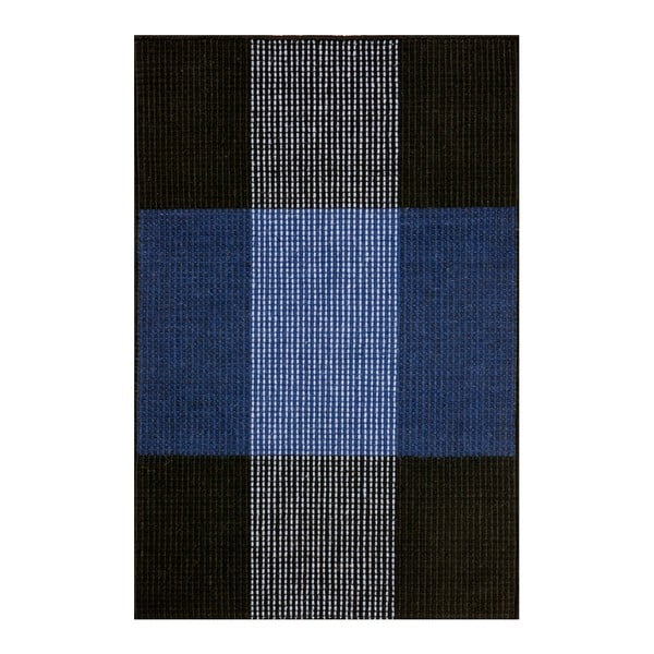 Modro-černý ručně tkaný vlněný koberec Linie Design Bologna, 50 x 80 cm