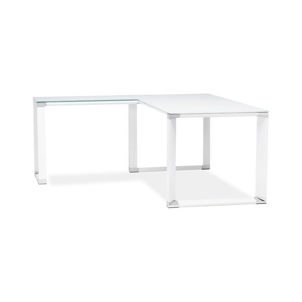 Bílý pracovní rohový stůl se skleněnou deskou Kokoon Warner-image-1