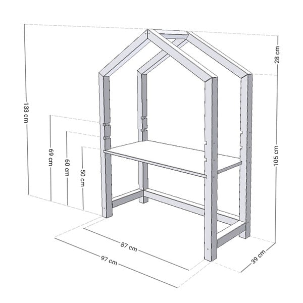 Valge puidust laud, maja kuju, 97 x 39 cm. Stolly - Benlemi-image-2