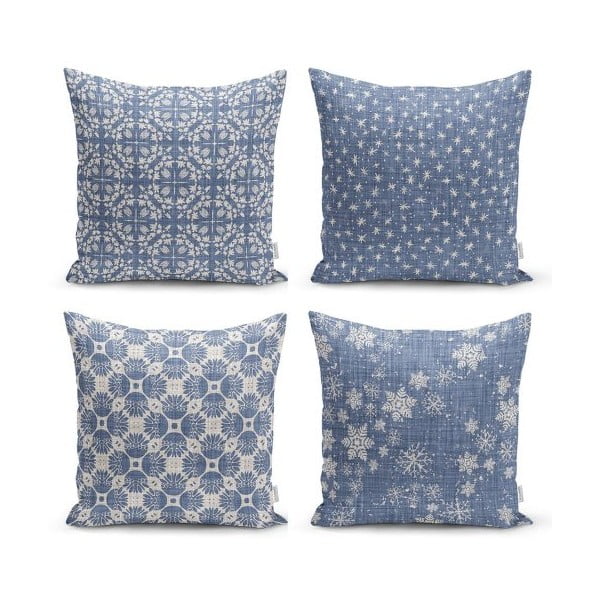 4 dekoratiivse padjakoti komplekt Minimalistlik joonistus Sinine, 45 x 45 cm - Minimalist Cushion Covers