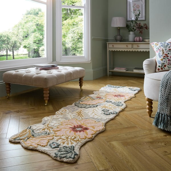 Heleroosa käsitsi kootud villane koridorivaip 60x230 cm Daphne Shaped Floral - Flair Rugs-image-1