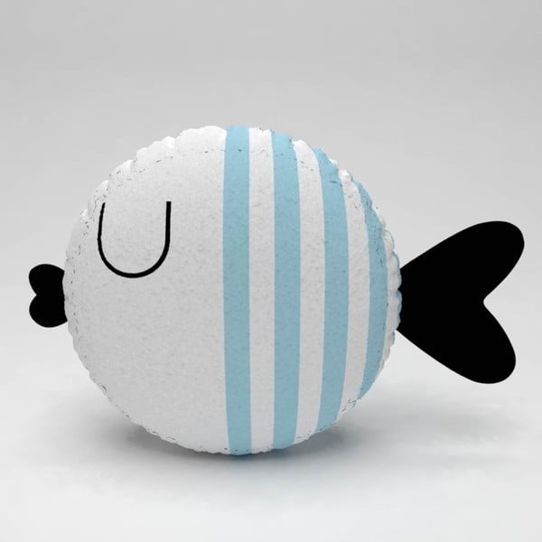 Bílý polštářek se světle modrým pruhy Fishie, ⌀ 32 cm