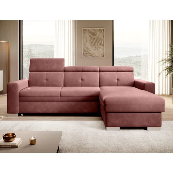 Roosa sametist lahtikäiv/sahtliga nurgadiivan (parem nurk/lamamisosaga) Fresia – ELTAP-image-1