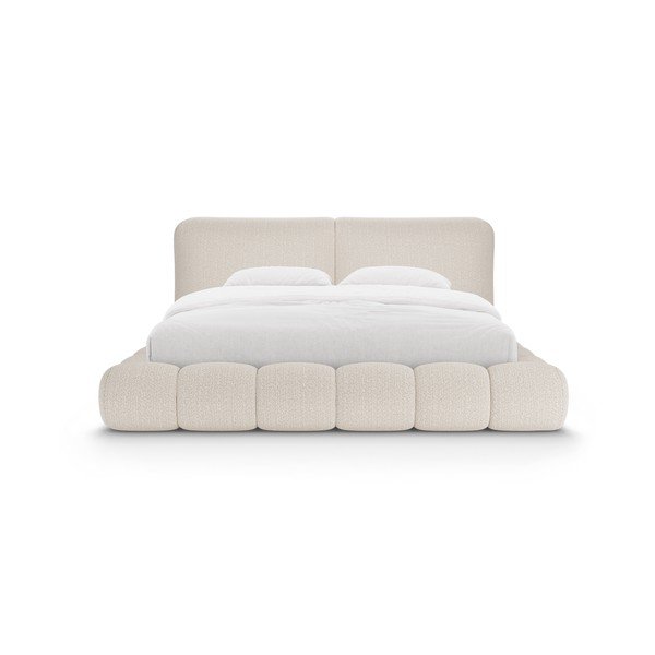 Beež polsterdatud kaheinimesevoodi koos panipaiga ja voodipõhjaga 160x200 cm Solange - Micadoni-image-4