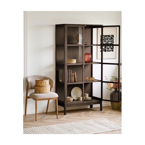 Tumepruun vitriinkapp tammepuust dekooriga 90x180x40 cm Zamora - House Nordic-image-1