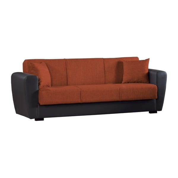 Oranžovo-černá trojmístná rozkládací pohovka s úložným prostorem Esidra Comfort