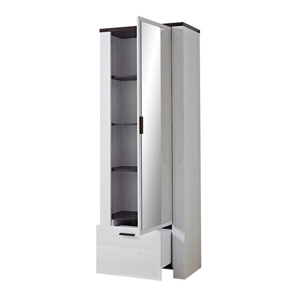 Bílá zrcadlová skříň s detaily v dekoru tmavě lakovaného dubového dřeva Germania Havanna-image-3