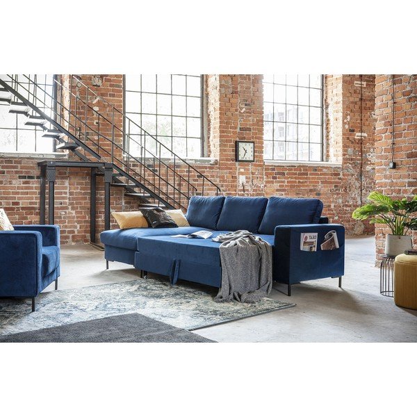 Mereväe sinine sametne nurgas diivanvoodi , vasakpoolne nurgas Lofty Lilly - Miuform-image-4