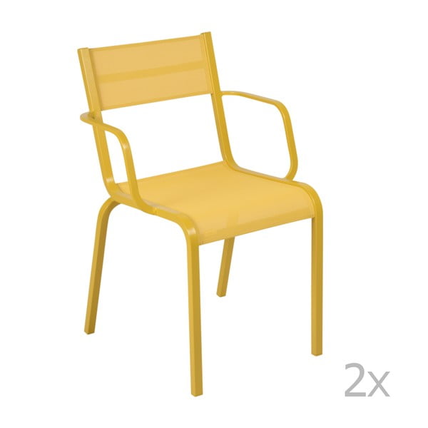 Sada 2 žlutých kovových zahradních židlí Fermob Oléron Arms