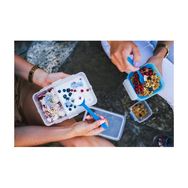 Sinine lõuna- ja suupistekarp koos söögiriistadega, , 650ml+230m Push&Push - Vialli Design-image-4