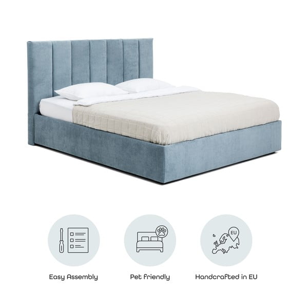 Sinine polsterdatud kaheinimesevoodi koos voodipõhja ja panipaigaga 160x200cm Thessa Bold Line - Bonami Selection-image-4