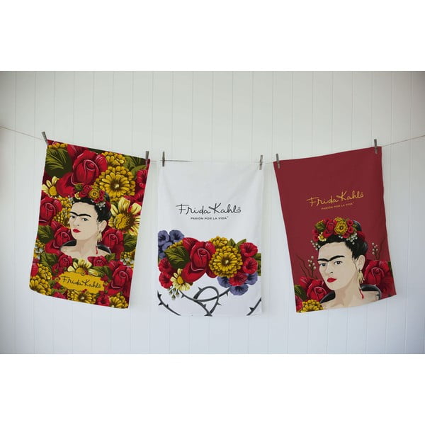 Komplekt 3 puuvillasegust rätikut, 50 x 70 cm, portree. Frida - Madre Selva