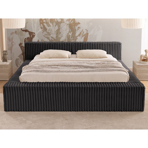 Must polsterdatud kaheinimesevoodi koos panipaiga ja voodipõhjaga 200x200 cm Cloe - Ropez-image-4