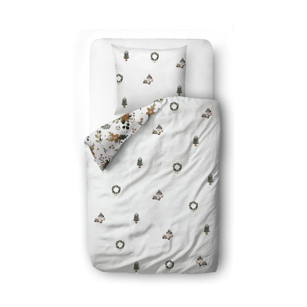 Valge puuvill-satiinist voodipesu 140x200 cm Festive Flowers - Butter Kings-image-2