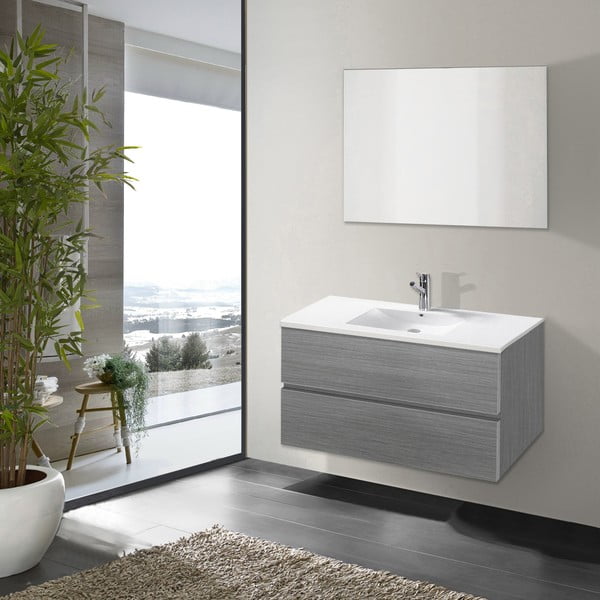 Koupelnová skříňka s umyvadlem a zrcadlem Flopy, odstín šedé, 80 cm