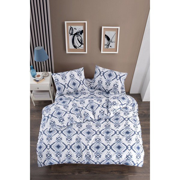 Valge/sinine 3-osaline pikendatud voodipesukomplekt 160x220 cm Geometric - Mila Home-image-1