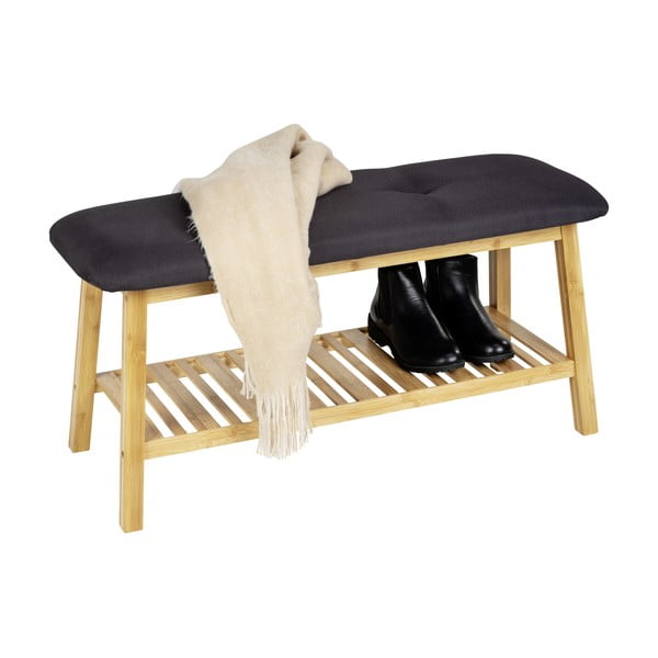 Must/füüsiline bambusest jalatsiriiul koos pingiga Ecori - Wenko-image-2