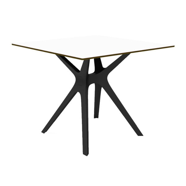 Jídelní stůl s černýma nohama a bílou deskou vhodný do exteriéru Resol Vela, 90 x 90 cm