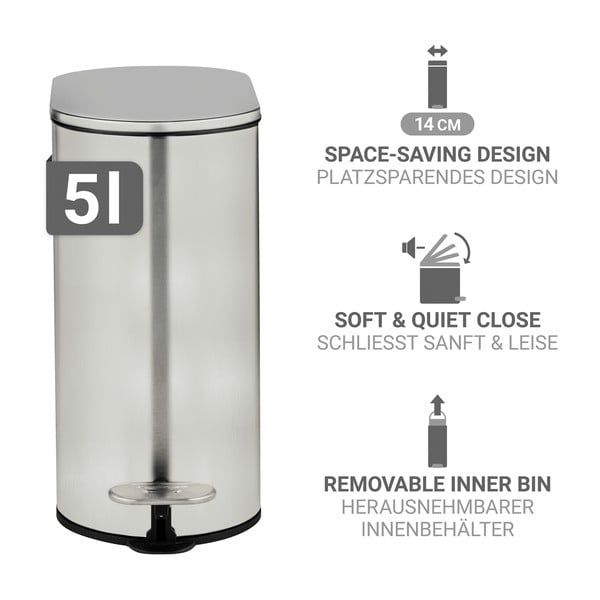 Matt hõbedane roostevabast terasest prügikast 5 l Collungo - Wenko-image-2