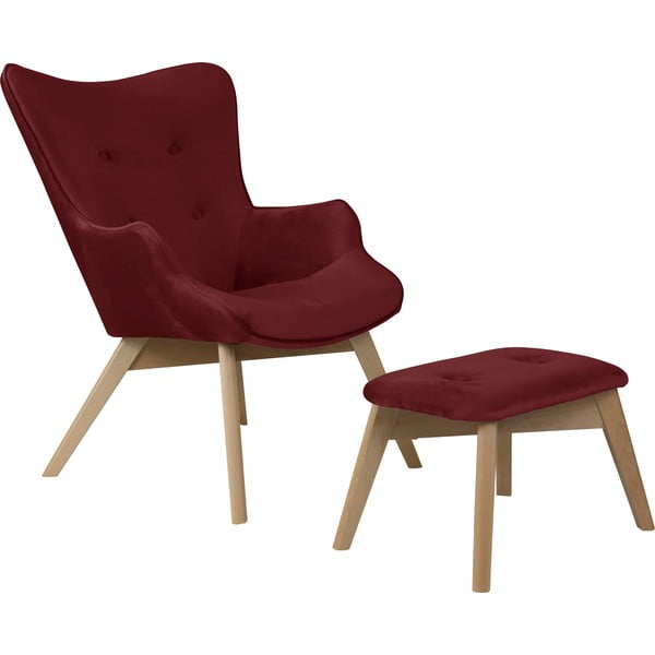 Punane sametist tugitool koos jalatoega Niko - Ropez