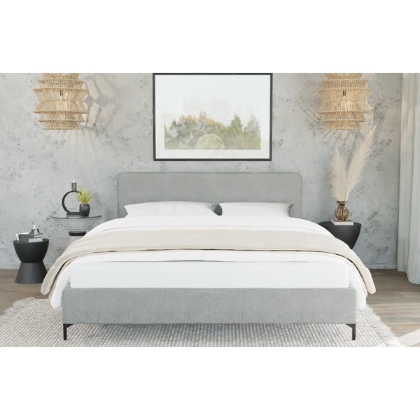 Helehall polsterdatud kaheinimesevoodi koos voodipõhjaga 160x200 cm Barker - Ropez-image-3