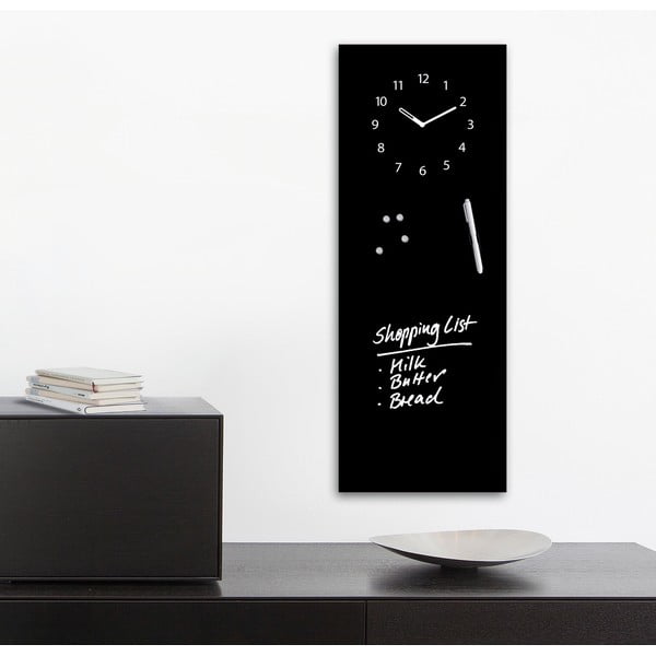 Magnetická tabule s hodinami Eurographics Black Clock, 30 x 80 cm