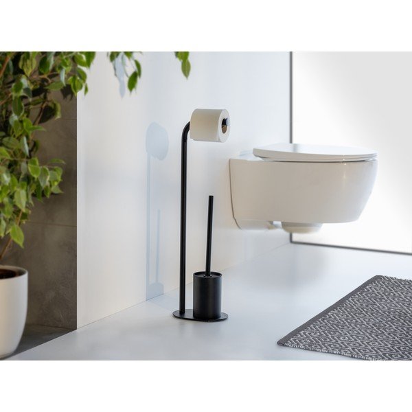 Must terasest WC-paberi hoidik koos harjaga Levante - Wenko-image-2