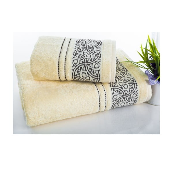 Sada 2 ručníků Saray Cream, 50x90 cm a 70x140 cm