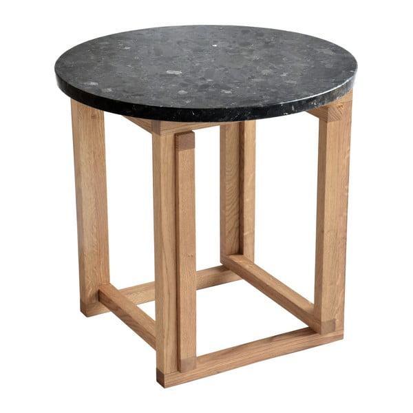 Černý žulový odkládací stolek s podnožím z dubového dřeva RGE Accent, ⌀ 50 cm
