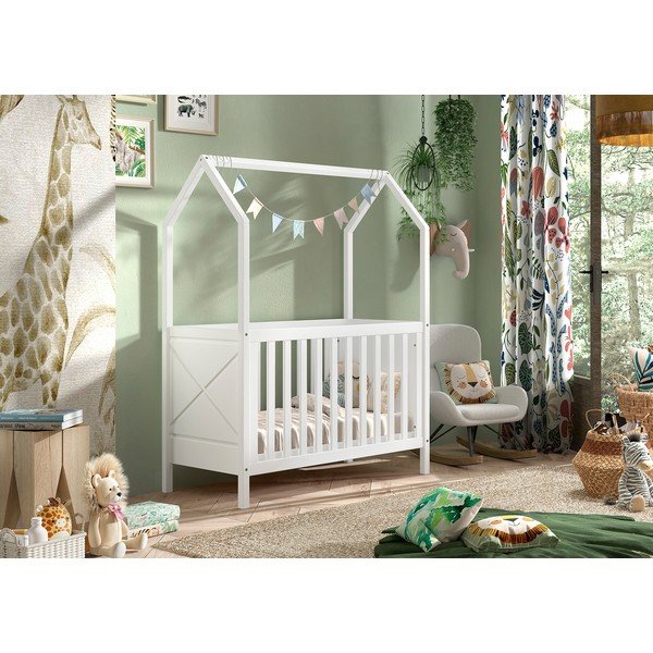 Valge männipuidust reguleeritava kõrgusega võrevoodi 60x120 cm Scott - Vipack-image-1