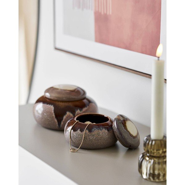 Pruunid dekoratiivsed keraamilised hoiukarbid 2tk komplektis ø 15x8,5 cm - House Nordic-image-1