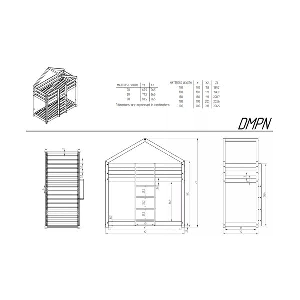 Puiduvärvi nari/majakujuline lastevoodi koos voodipõhjaga 80x160 cm DMPN – Adeko-image-2